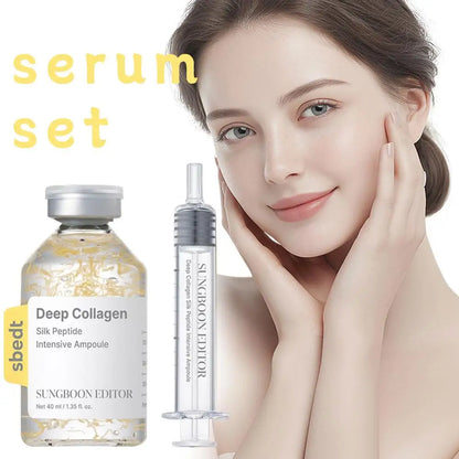Korean Skincare Kit Featuring Deep Collagen Silk Peptide Ampoule And Power Boosting Cream In Serum For Brightening