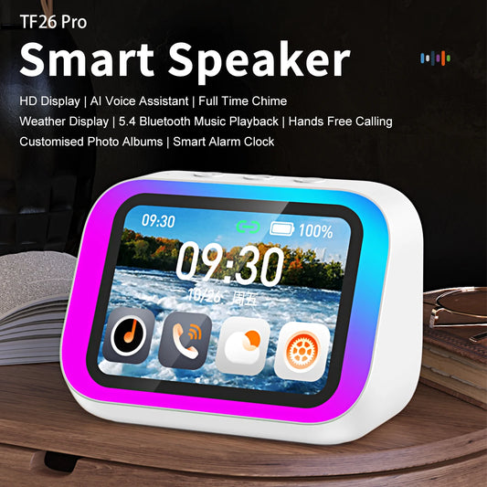 AI Smart Bluetooth 5.4 Touchscreen Speaker & Voice Assistant – Digital Album Alarm & HD Audio