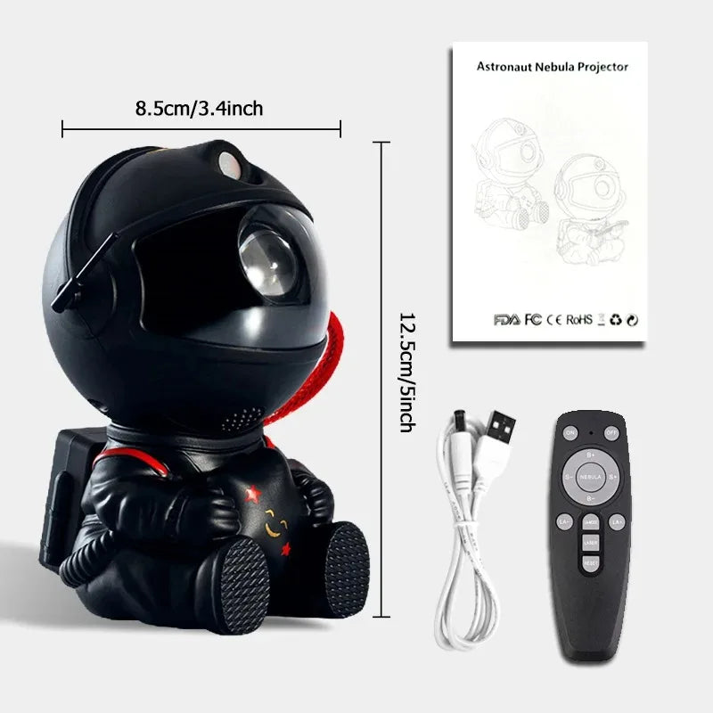 Black astronaut LED home decor light with wireless remote for ceiling projection in bedrooms.