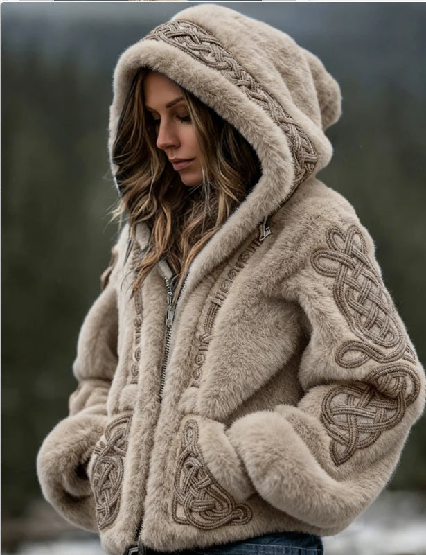 Soft Cardigan Hooded Zip Up With 3D Pattern For City Wear
