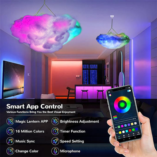 Cotton Wrapped Led Cloud Lamp Ambient Design With Remote App Control 60 cm By 30 cm By 30 cm