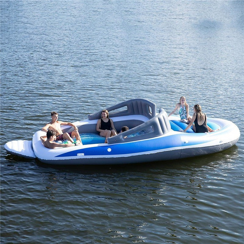 Inflatable Island Bed for Six with Pirate Ship Theme Pool And Lake Fun