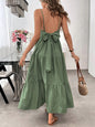 Flowy Dress With Silk Spaghetti Straps And Tiered Bow Waist For Women Ideal Beach Party Outfit