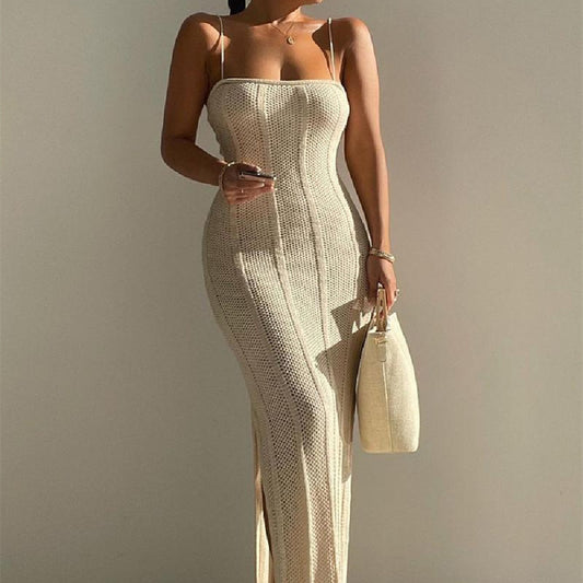 Soft Knit Dress with Suspender Silhouette for Modern Everyday Wear