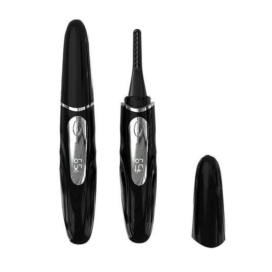 Heated eyelash curler with digital display, cap on and cap off