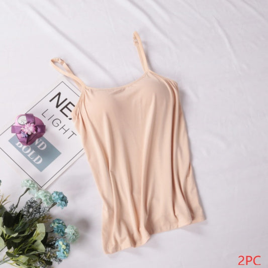 Nude shapewear camisole with built-in padded bra cups and adjustable straps