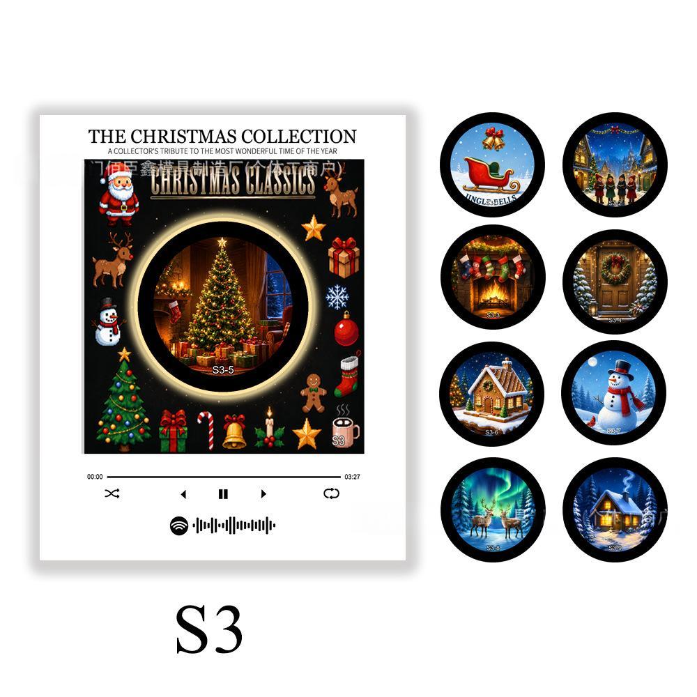 Christmas classics music player with tree and Santa artwork and round carol discs, style S3.