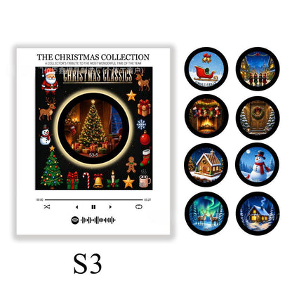 Christmas classics music player with tree and Santa artwork and round carol discs, style S3.