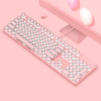 Retro Keyboard and Mouse Set with Metal Frame LED Backlit Wired USB 3