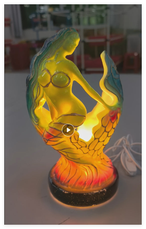 Animal sculpture lamp ambient night light featuring a mermaid figurine on a rounded base