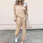 Women’s Casual Chic Lounge Set – Long Sleeve Pullover Top & Drawstring Pants with Pockets – Effortless Style & Comfort”