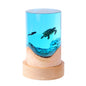 Ambient Fish Tank Desk Lamp with Solid Wood and Resin Cylinder Creates Warm Ambient Glow for Modern Home Office