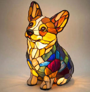 Home decor animal sculpture lamp ambient night light shaped like a stained glass corgi dog