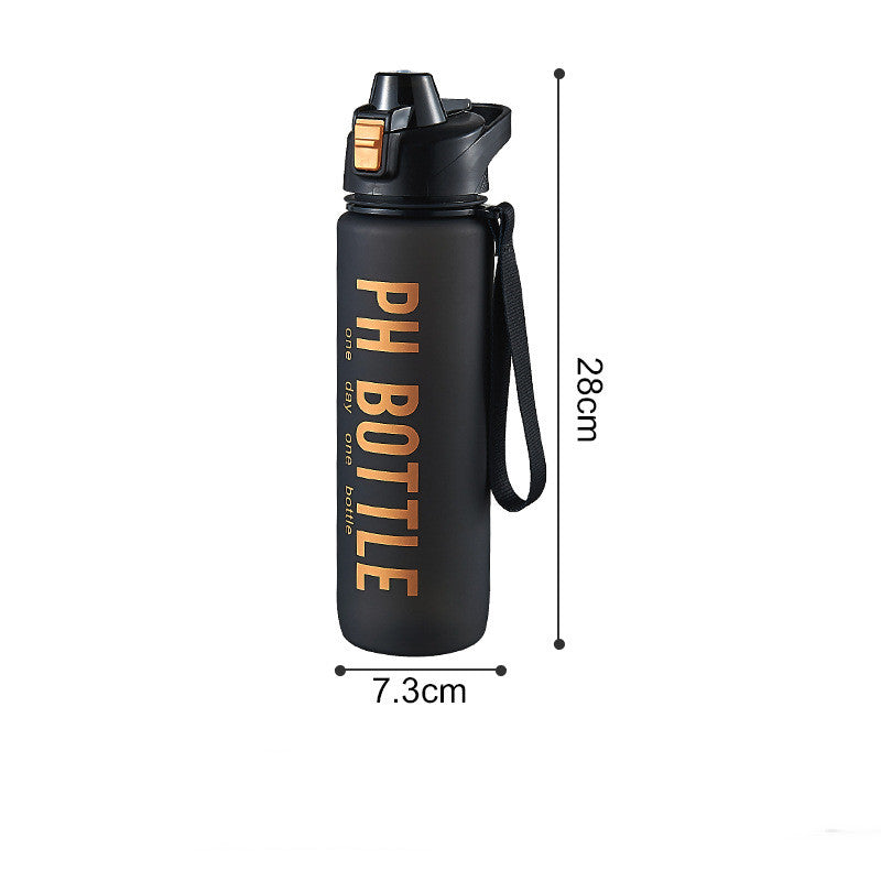 Water bottle front view with size annotations