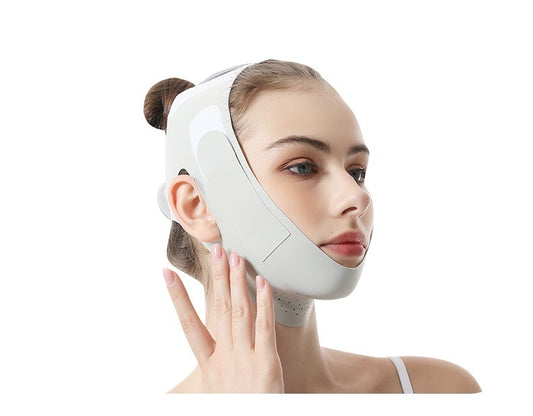 Face lifting compression bandage for jawline contouring support with adjustable hook and loop strap