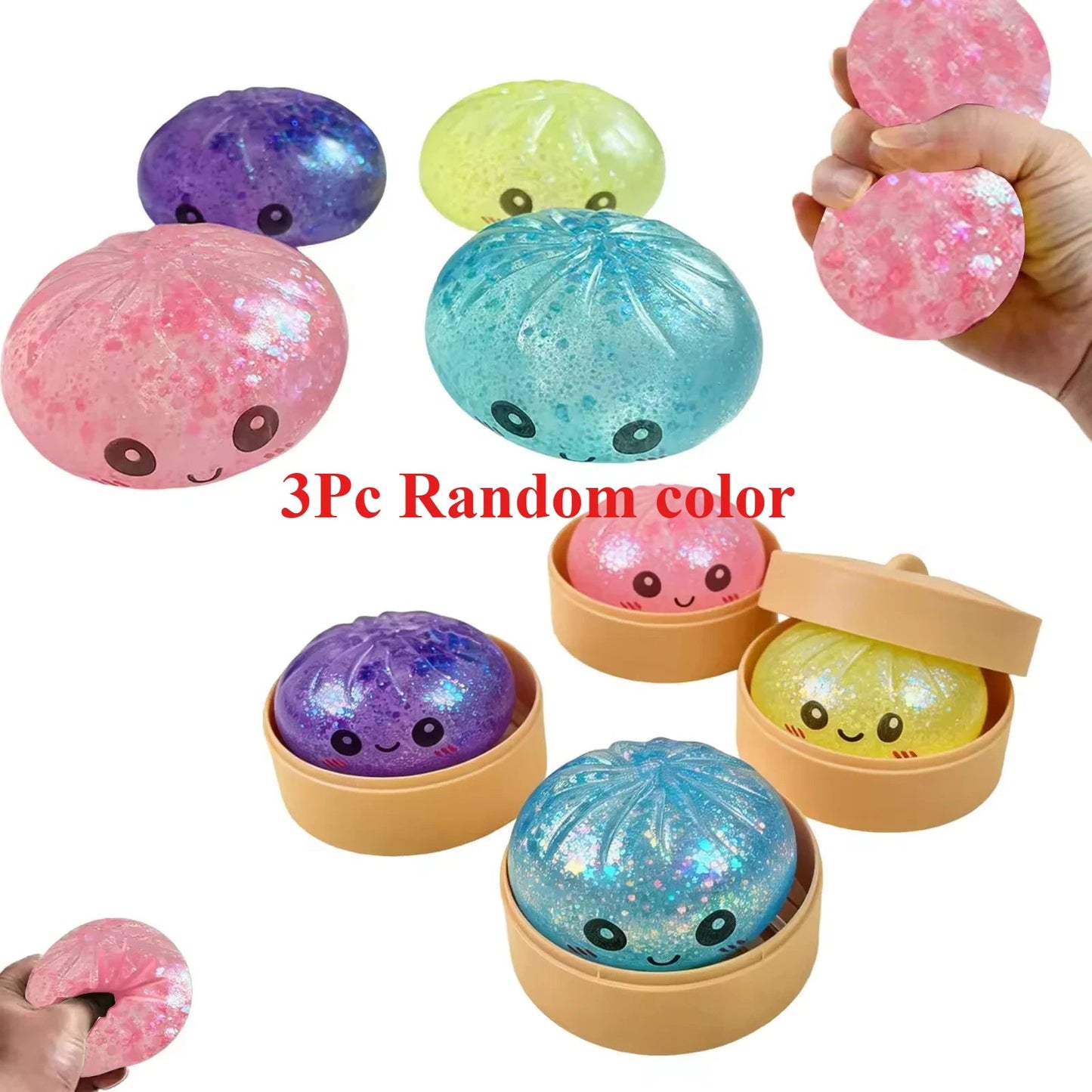 Bao Steamed Bun Squeeze Toy with Sparkle Beads and Steamer - Merch Gone Viral