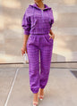 Plaid Cozy Hooded Zip Up Sweatshirt and Jogger Set with Tweed Texture