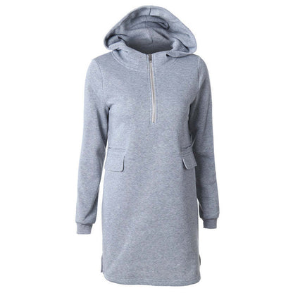 Women's Soft Hooded Zip-Up Sweatshirt Dress with a Slim-Fit Silhouette