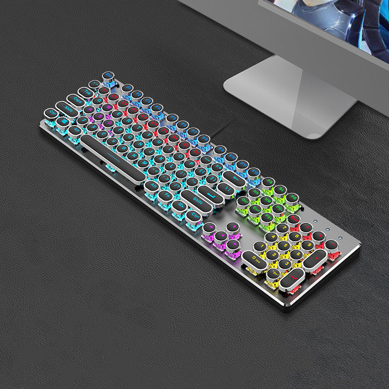 Retro Keyboard and Mouse Set with Metal Frame LED Backlit Wired USB 3