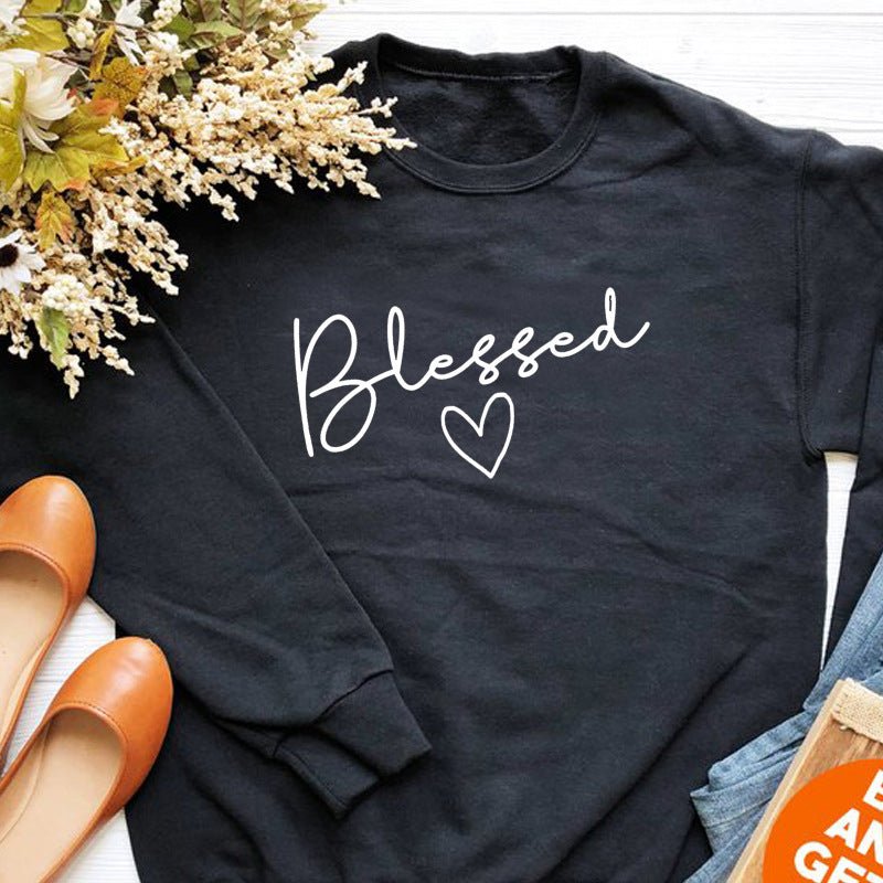 Blessed Love Pattern Long Sleeve Sweater Soft Cotton Breathable Casual Top - merch gone viral.