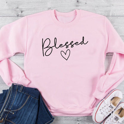 Blessed Love Pattern Long Sleeve Sweater Soft Cotton Breathable Casual Top - merch gone viral.