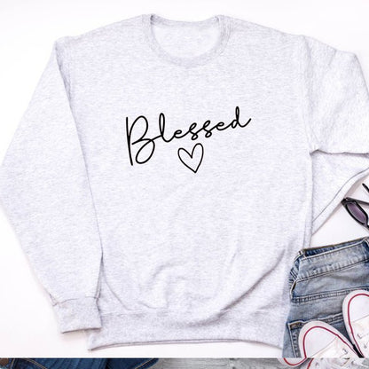 Blessed Love Pattern Long Sleeve Sweater Soft Cotton Breathable Casual Top - merch gone viral.