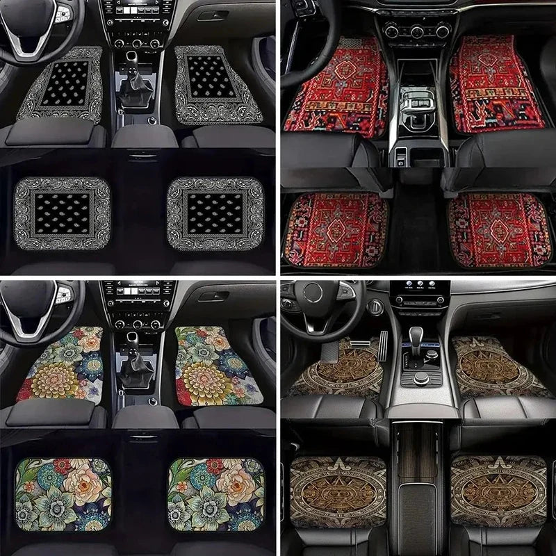 Bohemian print heavy-duty car floor mats, set of four