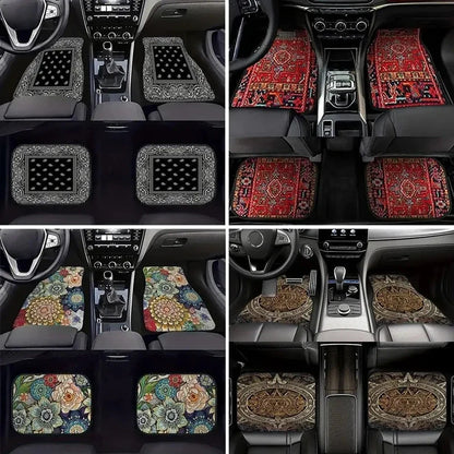 Bohemian print heavy-duty car floor mats, set of four