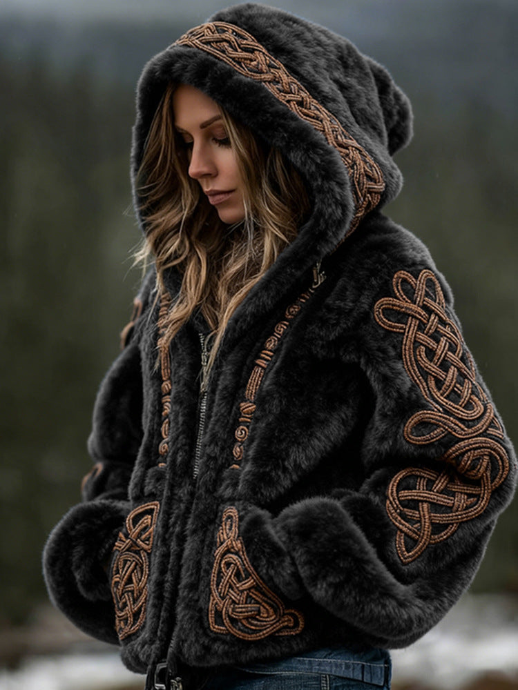 Soft Cardigan Hooded Zip Up With 3D Pattern For City Wear