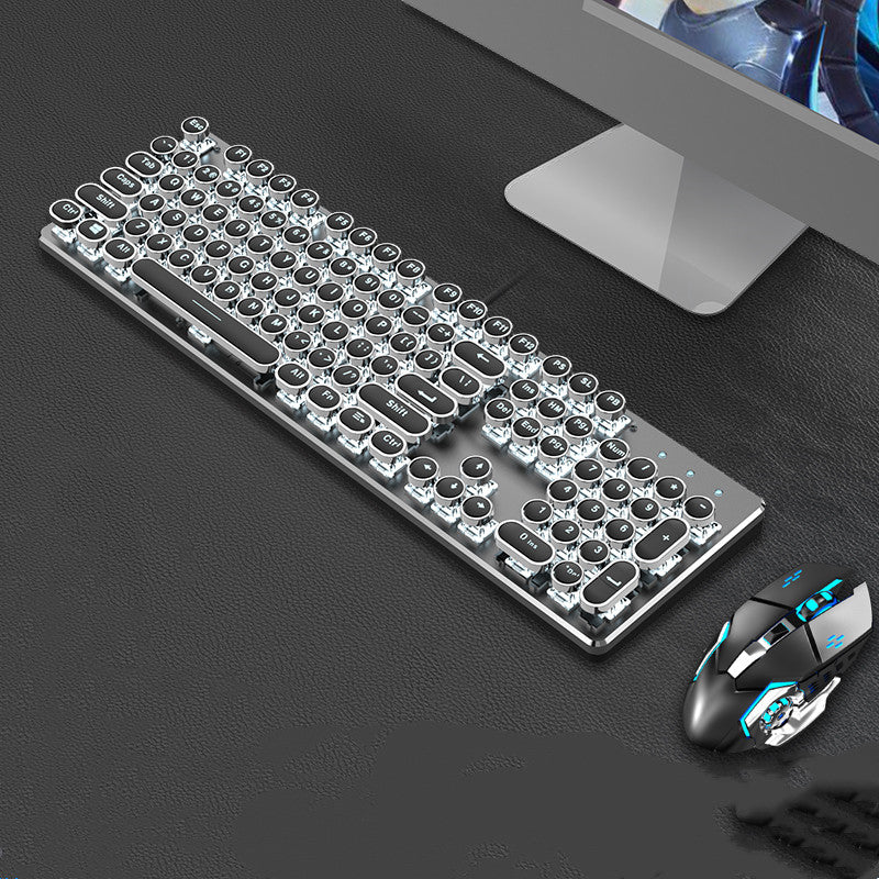 Retro Keyboard and Mouse Set with Metal Frame LED Backlit Wired USB 3