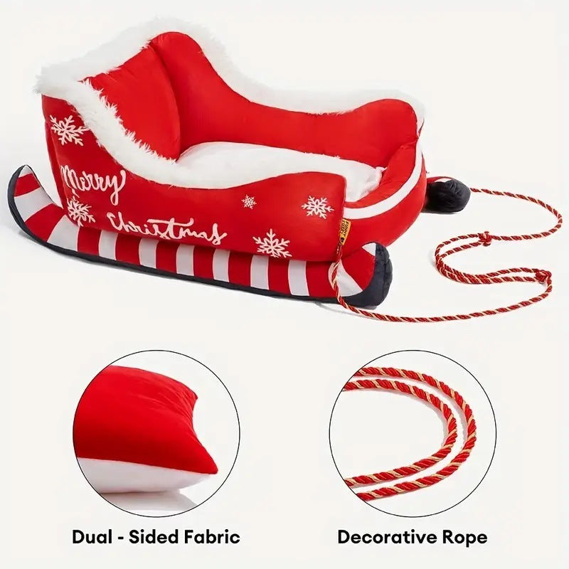 Your Dog Will Love This Christmas Sled Kennel Pet Bed With Red Elk Sled Nest Fabric, Made For Small And Medium Dogs.