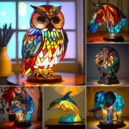 Animal sculpture lamp stained glass ambient night light bedside decor