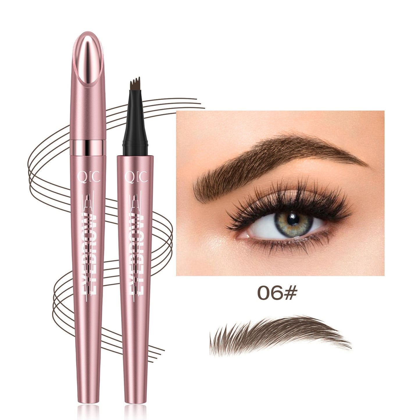 Waterproof Eyebrow Pencil with Four Fork Tip for Precise Natural Brow Shape and Long Wear