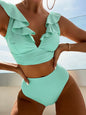 Lace Deep V-Neck Split Swimsuit Bikini - Elegant Two-Piece Beach Swimwear
