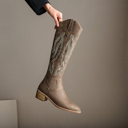 Retro Chunky Heel Embroidery Western Cowboy Boots for Women - Vintage Style Statement Boots