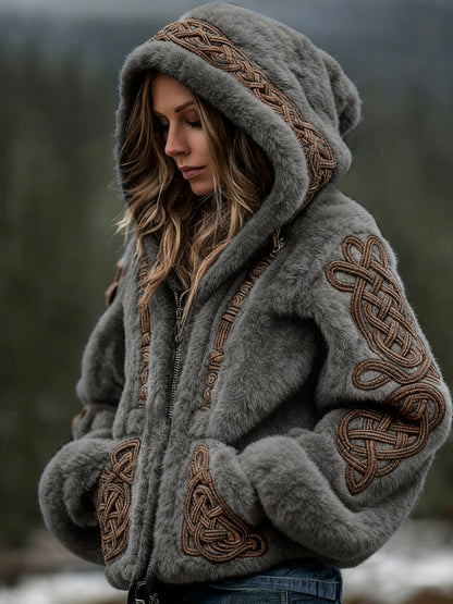 Soft Cardigan Hooded Zip Up With 3D Pattern For City Wear