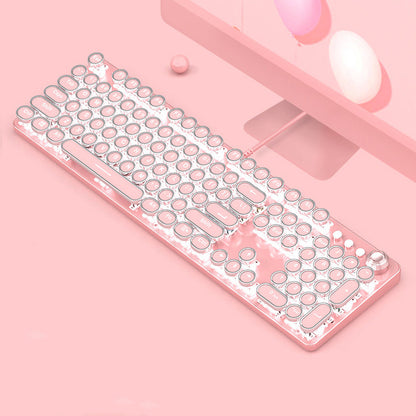 Retro Keyboard and Mouse Set with Metal Frame LED Backlit Wired USB 3