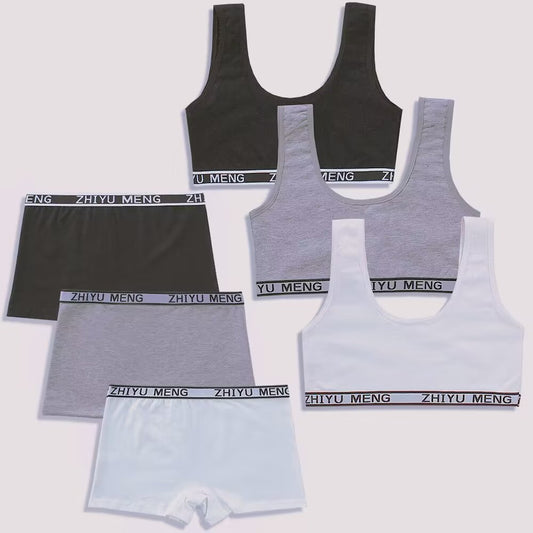 Pure Cotton Solid Color Underwear Set - Soft Breathable Intimate Wear