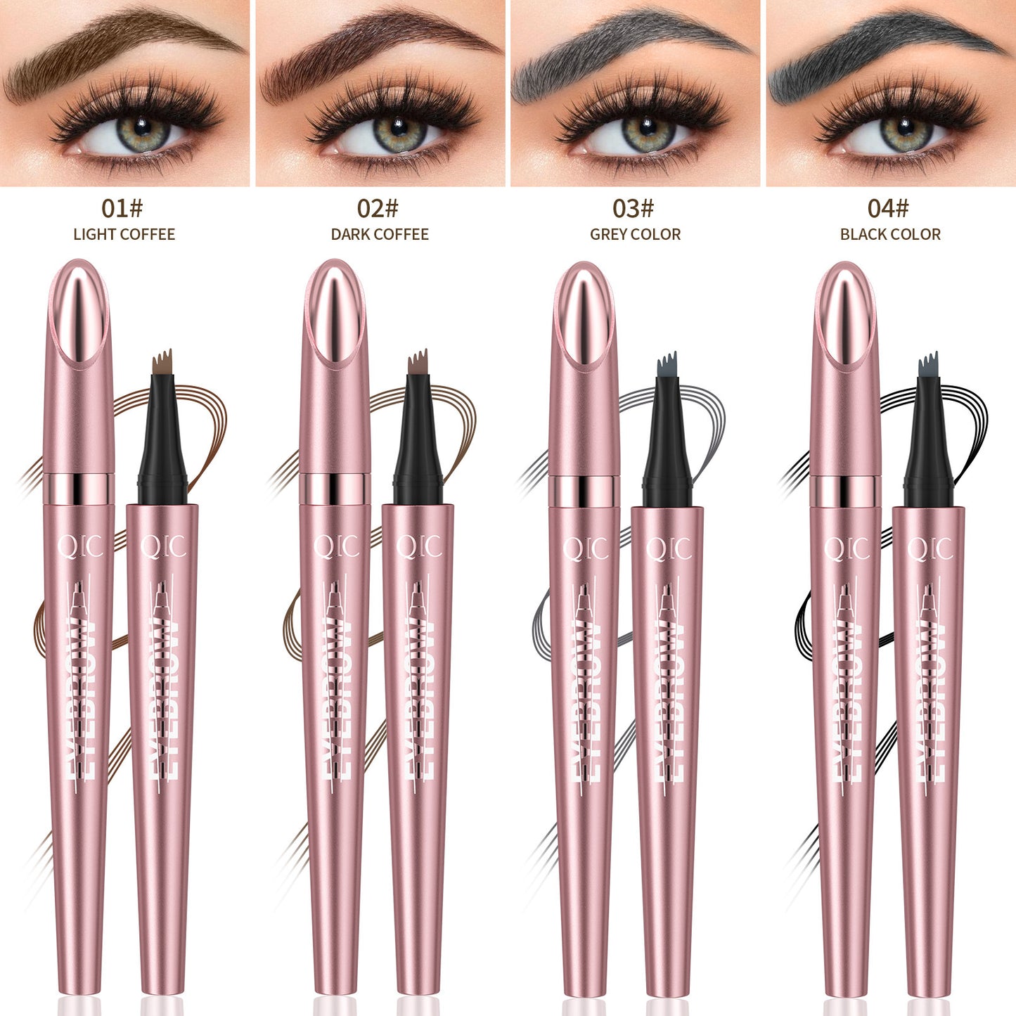 Waterproof Eyebrow Pencil with Four Fork Tip for Precise Natural Brow Shape and Long Wear