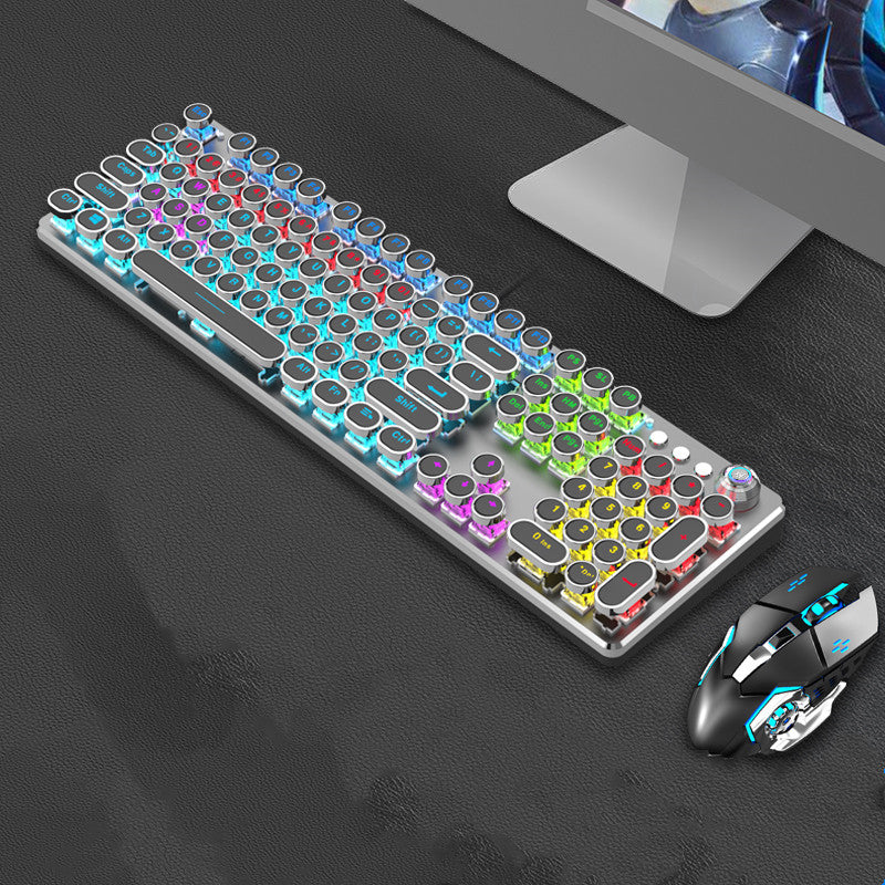 Retro Keyboard and Mouse Set with Metal Frame LED Backlit Wired USB 3