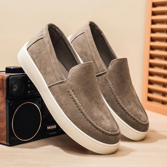 Easy-wear suede slip-on deck loafers, side view