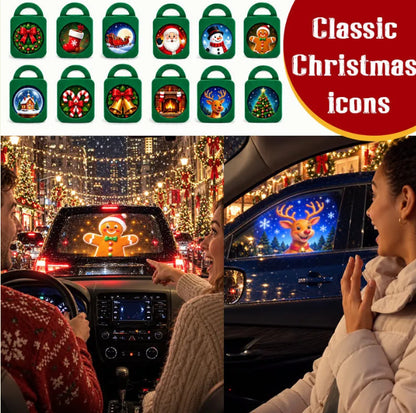 Christmas projector film slides and car window display examples