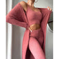 Warm Three-Piece Pajama Set with Cardigan Crop Top and Wide Leg Everyday Pants for Women