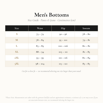 Men's Bottoms Size Chart