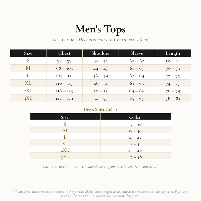 Men's Tops Size Chart
