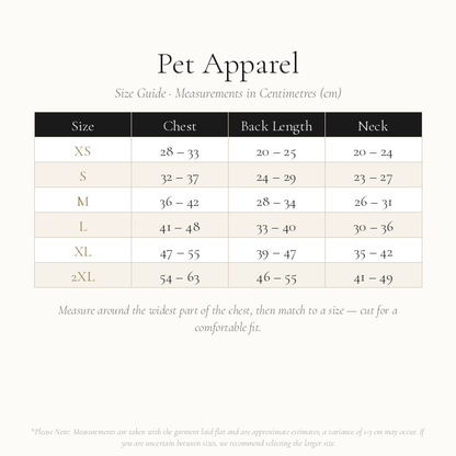 Pet Clothing Size Chart