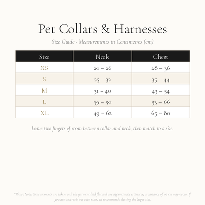 Pet Collars and Harnesses Size Chart