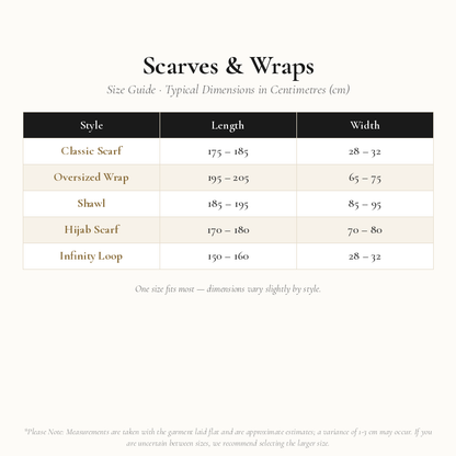 Scarves Size Chart