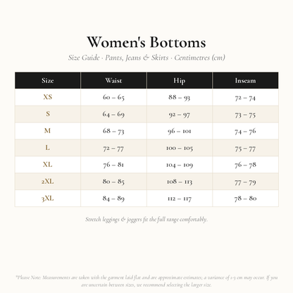 Women's Bottoms Size Chart