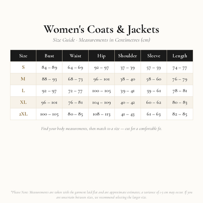 Women's Coats and Jackets Size Chart